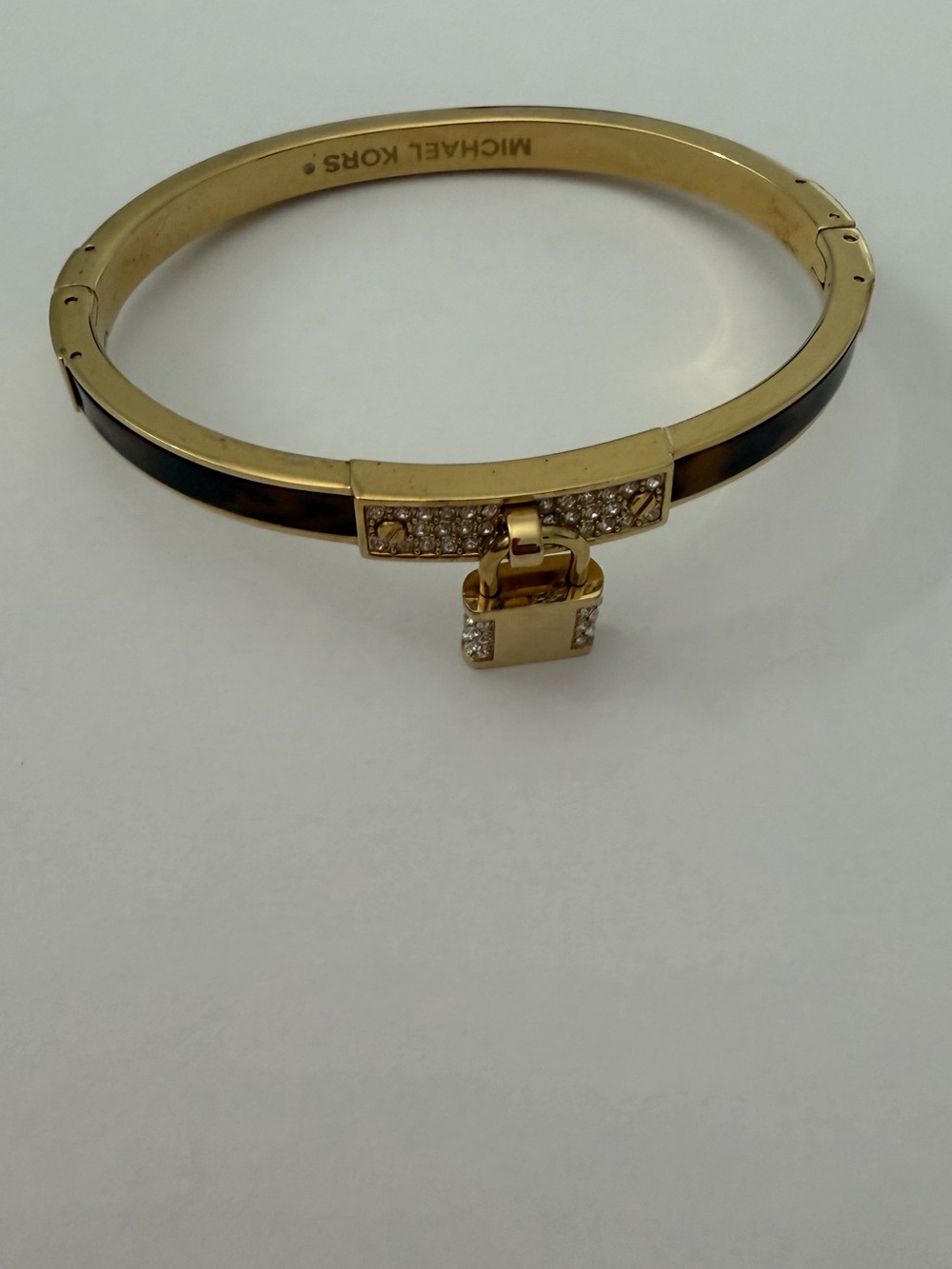 Michael Kors Gold-tone Bracelet with Black Inlay and Crystal Lock